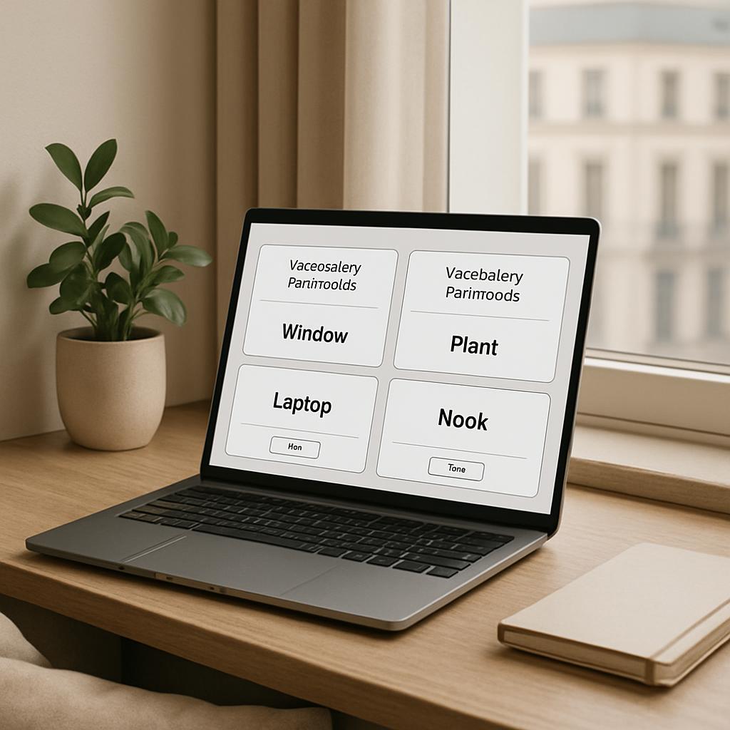 Image of a laptop with meeting index cards on the screen.